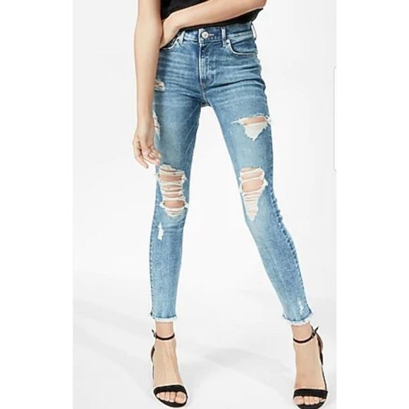 Express Denim - Express 4P Ankle Jegging High Rise Destroyed Jean